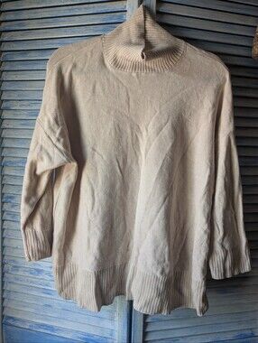 Alashan Cozy High-Neck Knit Sweater in Light Beige